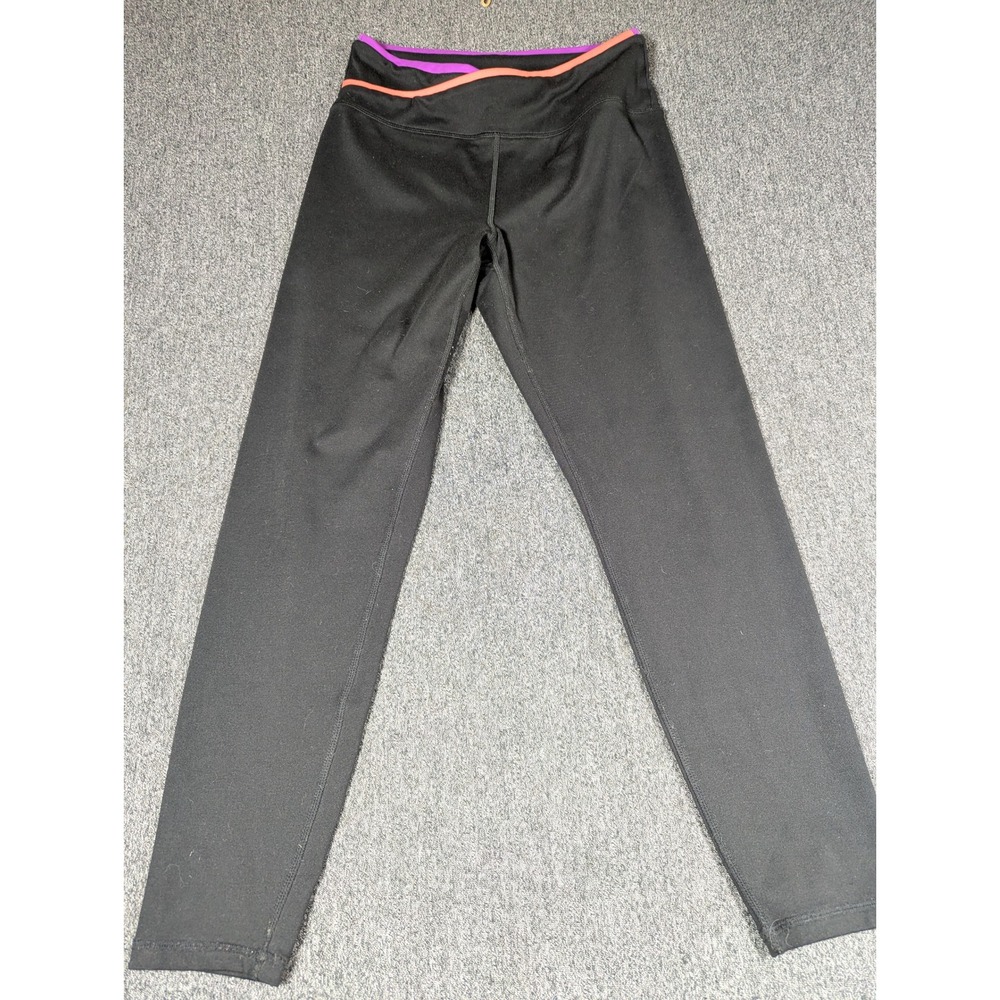 Cycle House Womens Black Crossover Waist Leggings Purple Orange Trim CH002763 M